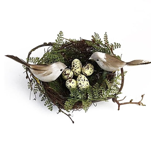 Decorative Artificial Bird Nest Set 1 Nest 2 Feather Birds 5 Yellow Eggs--