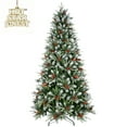 thumbnail image 1 of Decorative Artificial Christmas Tree – 4ft–9ft Hinged PE/PVC Green with Pinecones & Red Fruits, Choose Unlit Metal Stand  HOT STAR FINEST, 1 of 8