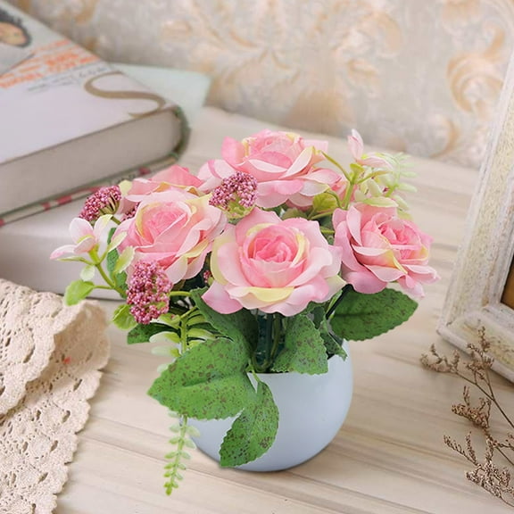 Decorative Artificial Flower Potted Plant - PE Petal Fake Flower Bouquet with Weighted Base, Shapeable Metal Support, Low Maintenance, for Living Room Dining Table TV Cabinet Decor