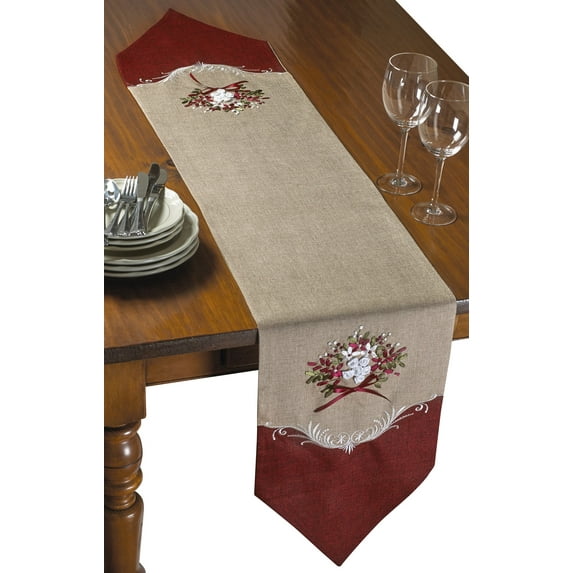Decorative Artistic Burlap Embroidered 13" X 70" Table Runner