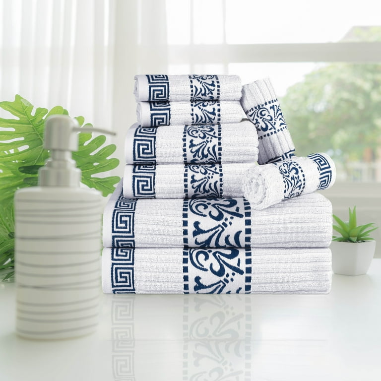 Decorative Assorted 8 Piece Cotton Luxury Bath Towel Set for Bathroom 13 x 13 16 x 30 30 x 52 Navy Blue by Blue Nile Mills