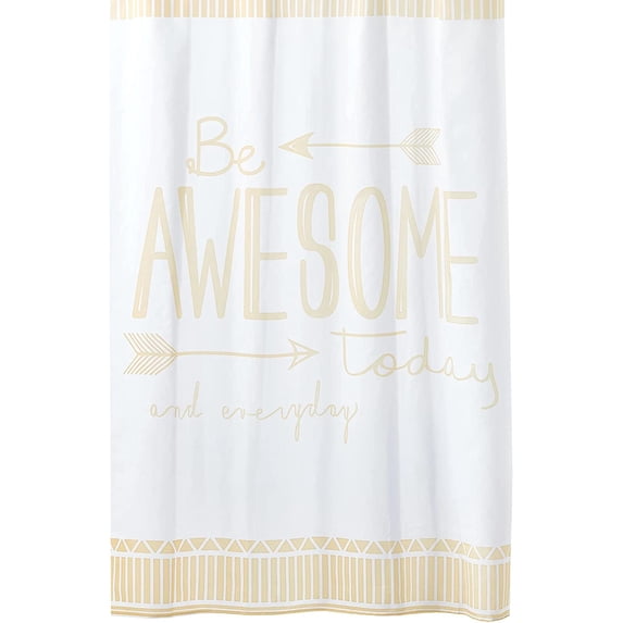 Decorative Be Awesome Quote - Easy Care Fabric Shower Curtain with Reinforced Buttonholes, for Bathroom Showers, Stalls and Bathtubs, Machine Washable - 72" x 72" - Almond