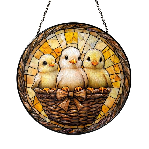 Decorative Baby Chick Stained Glass Suncatcher, Farmhouse Window Art Hanging Panel, Spring Home Decor Accent Gift