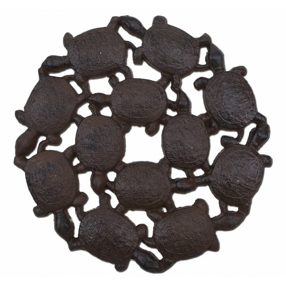 Decorative Baby Turtles Stepping Stone Rust Brown Cast Iron 10.25" Wide