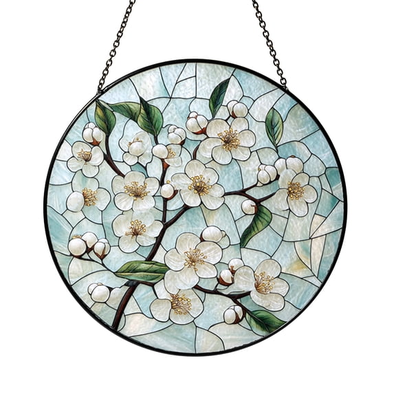 Decorative Baby’s Breath Floral Stained Glass Style Window Hanging Art ...