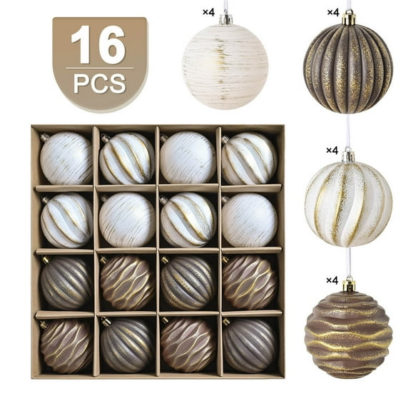 Decorative Ball 16pcs Vintage Faux Brass Christmas Ornaments Decorative Balls for Holiday Tree Decor with Easy Hanging Attachments JASKFLY
