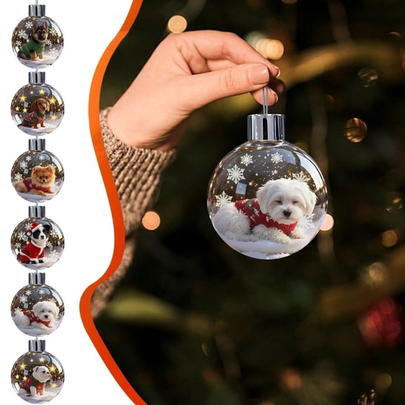 Decorative Ball Christmas Dog Snow Ornament Glass Ball with Festive Puppy for Holiday Tree Decor 1Pcs JASKFLY