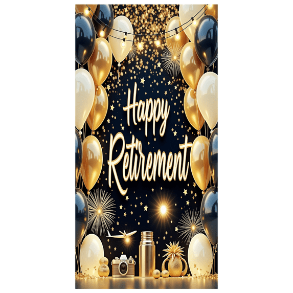 Decorative Balloons Happy Retirement Gold Accents Festive Design Banner for Retirement Party Indoor Celebration Event Decoration