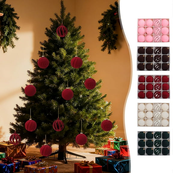 Decorative Balls 12Pcs Velvet Flocked Christmas Ball Ornaments 6cm Hanging Tree Decorations White Rkxzt