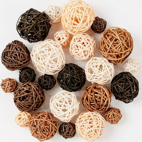Decorative Balls for Bowls Centerpiece, 24Pcs Wicker Rattan Balls Vase Fillers Potpourri Bowl Filler for Home Bathroom Living Dining Room Table Decor DIY Craft, 3 Sizes