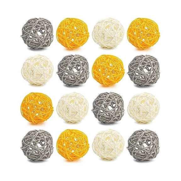 Decorative Balls for Bowl Centerpiece,16PCS Large Rattan Balls 2.8 Inch Yellow Wicker Balls Decorat