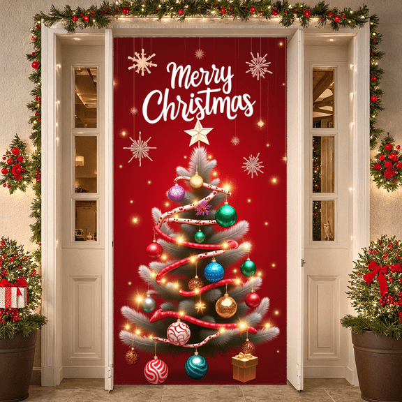 Decorative Banner Christmas Gift Holiday Theme Ribbon Design Background for Party Decoration Indoor Celebration Event Display