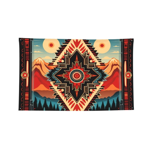 Decorative Banner Flag 2x3 Ft Wall Hanging for Dorm, Gym, Garage, Outdoor Events, Aztec Baja Southwest Western Native Cool