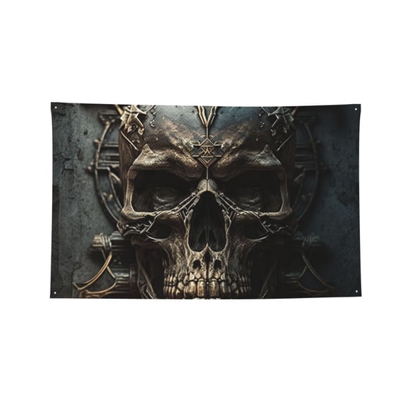 Decorative Banner Flag 2x3 Ft Wall Hanging for Dorm, Gym, Garage, Outdoor Events, Cool Skull Head Gothic Death