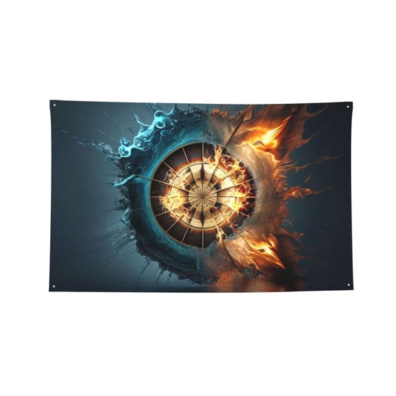 Decorative Banner Flag 2x3 Ft Wall Hanging for Dorm, Gym, Garage, Outdoor Events, Fire Water Dartboard Burning Cool