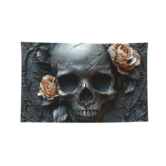 Decorative Banner Flag 2x3 Ft Wall Hanging for Dorm, Gym, Garage, Outdoor Events, Gothic Satanic Skull Rose