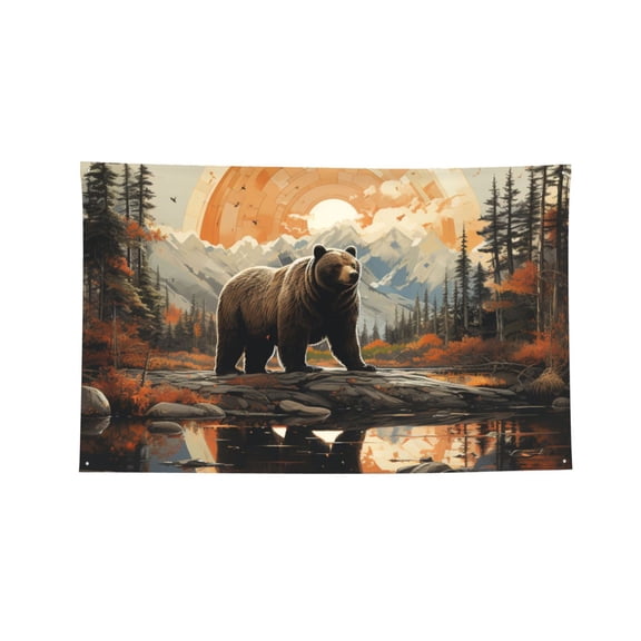 Decorative Banner Flag 2x3 Ft Wall Hanging for Dorm, Gym, Garage, Outdoor Events, Rustic Lodge Bear Southwestern Cabin Retro