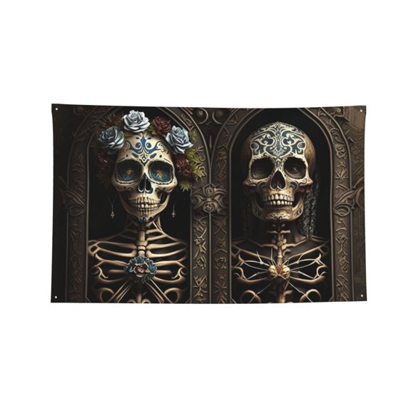 Decorative Banner Flag 2x3 Ft Wall Hanging for Dorm, Gym, Garage, Outdoor Events, Skulls Lover Day Of The Dead Gothic