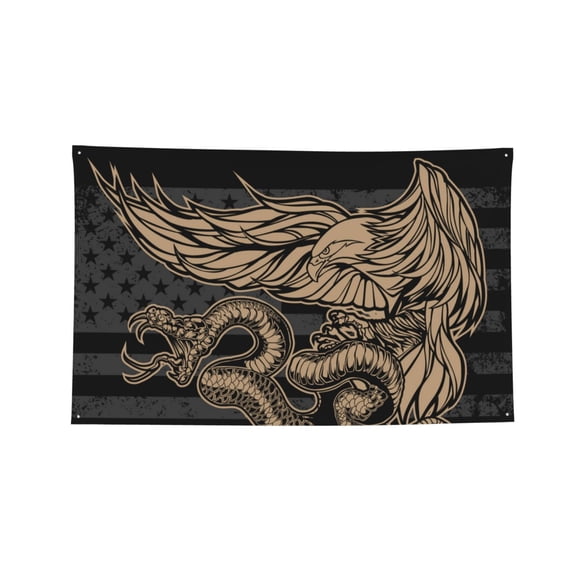 Decorative Banner Flag 2x3 Ft Wall Hanging for Dorm, Gym, Garage, Outdoor Events, Snake And Eagle Flag USA America