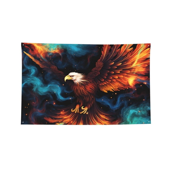 Decorative Banner Flag 3x5 Ft Wall Hanging for Dorm, Gym, Garage, Outdoor Events, Eagle Fire Starry Flaming