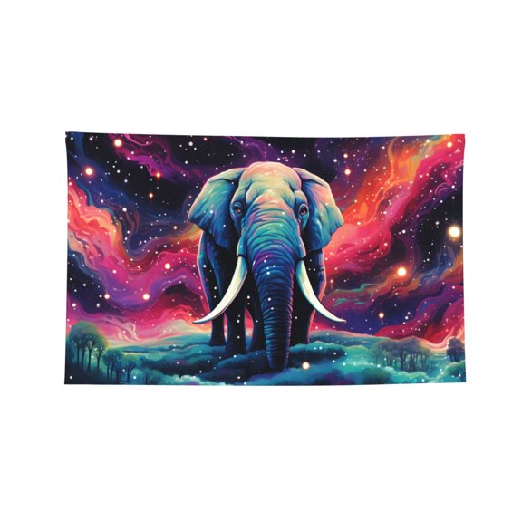 Decorative Banner Flag 3x5 Ft Wall Hanging for Dorm, Gym, Garage, Outdoor Events, Elephant Indian Starry Psychedelic Art
