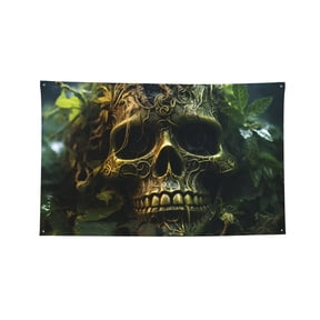Decorative Banner Flag 3x5 Ft Wall Hanging for Dorm, Gym, Garage, Outdoor Events, Green Weed Cool Skull