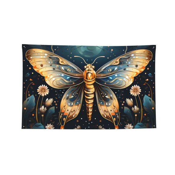 Decorative Banner Flag 3x5 Ft Wall Hanging for Dorm, Gym, Garage, Outdoor Events, Hawk Moth Fireflies Art