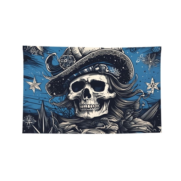 Decorative Banner Flag 3x5 Ft Wall Hanging for Dorm, Gym, Garage, Outdoor Events, Pirate Captain Skull Cool Art
