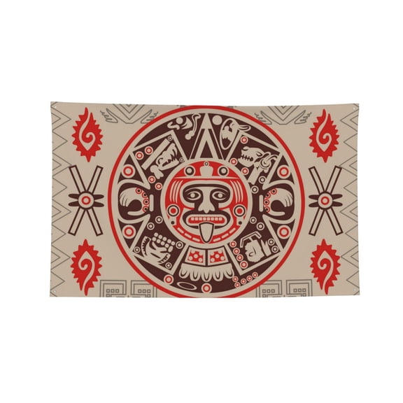 Decorative Banner Flag 4x6 Ft Wall Hanging for Dorm, Gym, Garage, Outdoor Events, Aztec Ancient American Tribal Face