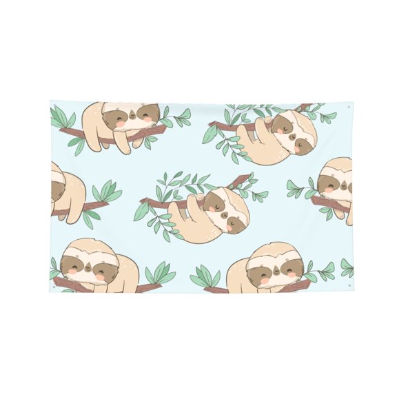 Decorative Banner Flag 4x6 Ft Wall Hanging for Dorm, Gym, Garage, Outdoor Events, Cute Sloths Branch Leaves