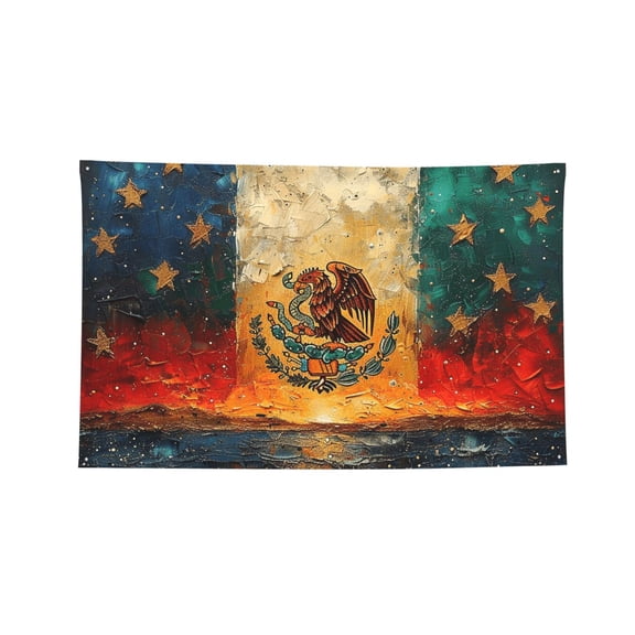 Decorative Banner Flag 4x6 Ft Wall Hanging for Dorm, Gym, Garage, Outdoor Events, Mexico Flag Mexican Starry