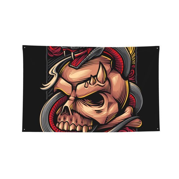 Decorative Banner Flag 4x6 Ft Wall Hanging for Dorm, Gym, Garage, Outdoor Events, Snake Demon Skull