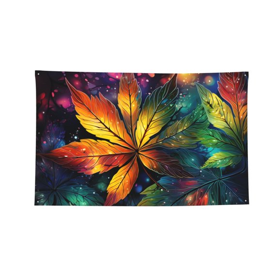 Decorative Banner Flag 4x6 Ft Wall Hanging for Dorm, Gym, Garage, Outdoor Events, Weed Psychedelic Leaves Starry Art