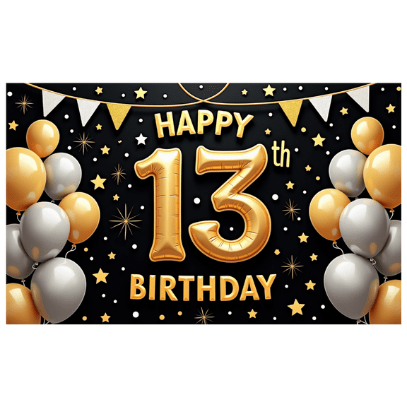 Decorative Banner Happy 13th Birthday Balloon Theme Polyester Material Celebrate for Birthday Party Teen Celebration Event