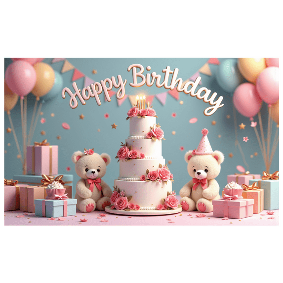 Decorative Banner Happy Birthday Cake Teddy Bear for Birthday Celebration Kids Party Decorations