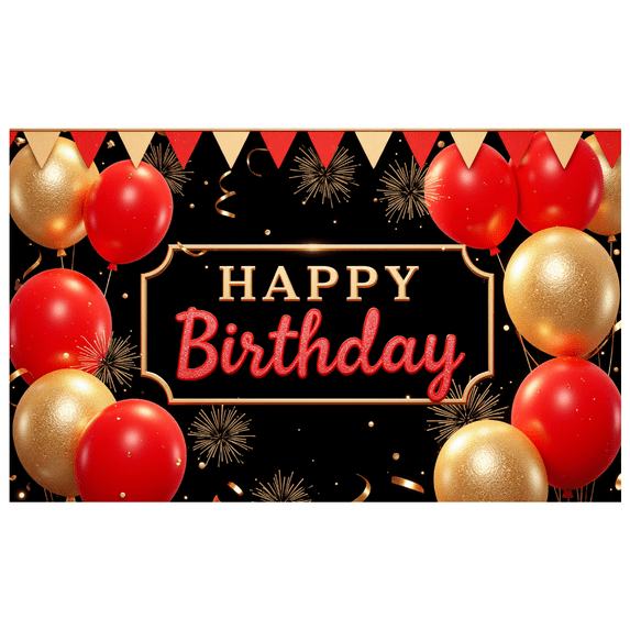 Decorative Banner Happy Birthday Gold Glitter Red Balloons for Birthday Party Indoor Celebration Event Decoration