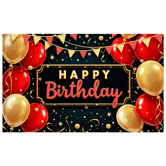 Decorative Banner Happy Birthday Gold Glitter Red Balloons for Birthday Party Indoor Celebration Event Decoration