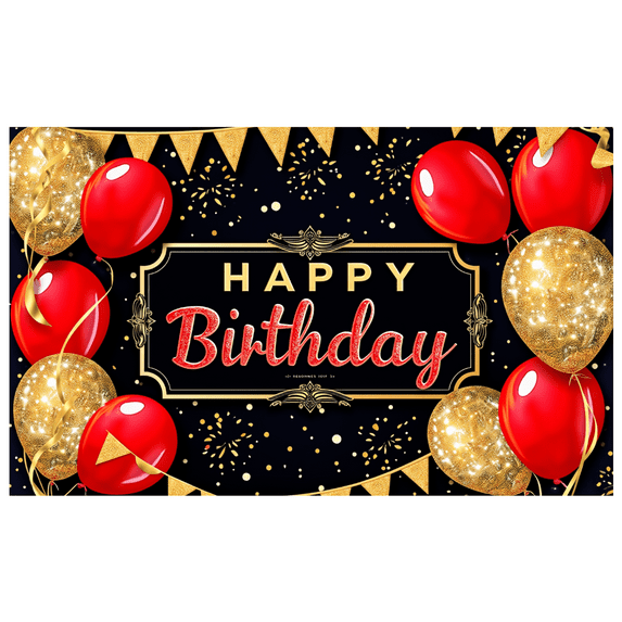 Decorative Banner Happy Birthday Gold Glitter Red Balloons for Birthday Party Indoor Celebration Event Decoration