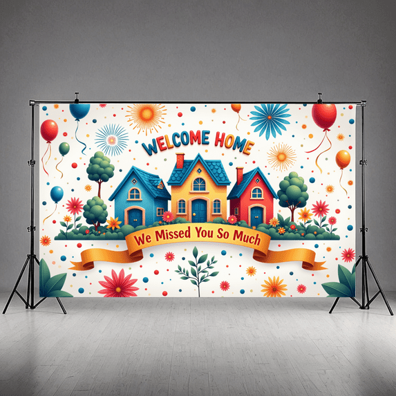 Decorative Banner Welcome Home Colorful Houses Homecoming Banner for Family Reunion Party Celebration
