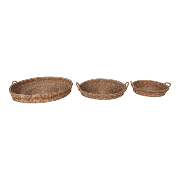 Decorative Basket Tray for House or Coffee Table Decor - Home Decor Accent for Bed, Jewelry, or Trinket Tray - Stylish Centerpiece Table Decorations or Bathroom Vanity Organizer - Set of 3, 6.75", Tan