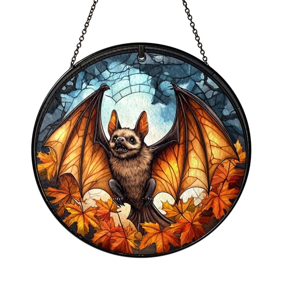 Decorative Bat Faux Stained Glass Window Cling, Glossy Double Sided Translucent Wildlife Night Window Sticker for Living Room Bedroom