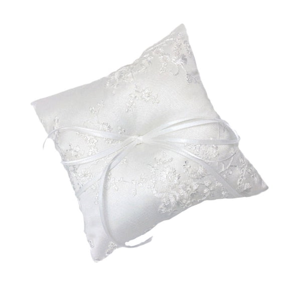 Decorative Beads Rings Pillow for Wedding Ceremonies Fabric With Lace Appliques And Bowknot Bridals Designs