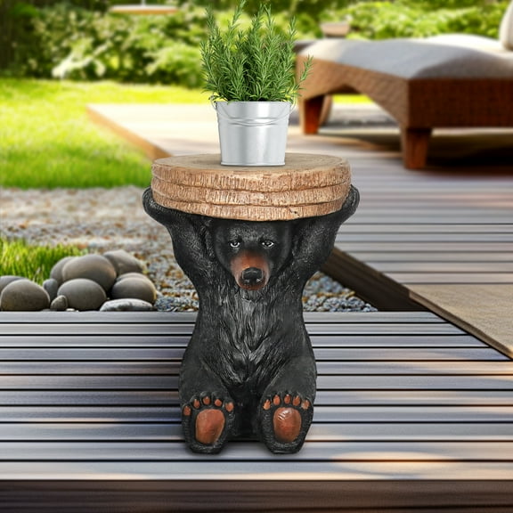 Decorative Bear Accent Table - Realistic Bear Table - Indoor or Outdoor Concrete Sculpture Patio Side Table