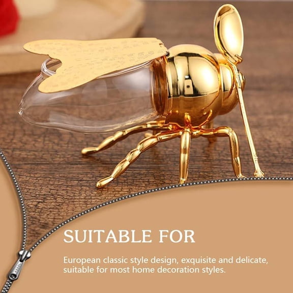 Decorative Bee Shaped Honey Jar with Spoon, 5 oz Honey Pot Syrup Dispenser Condiment Container with Lid & Dipper for Kitchen Home Bee Themed Serverware