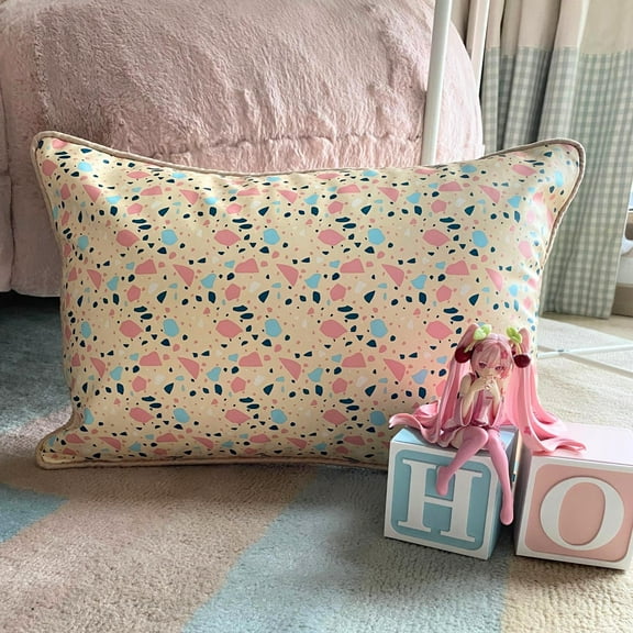 Decorative Beige 12"x14" (30x35 cm) Lumbar Pillow Cover, Faux Leather Printed & Terrazo Oblong Pillow, Abstract Pattern Modern Style - Terrazo Fun Beige