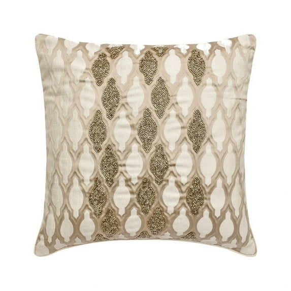 Decorative Beige 20"x20" (50x50 cm) Throw Pillow Covers, Jacquard Lattice, Trellis & Beaded Throw Pillows For Sofa, Geometric Pattern Modern Style - Arella