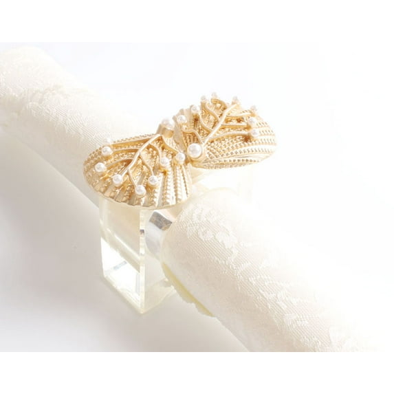 Decorative Bejeweled Animals Design Napkin Rings - Set of 4 (Pearl Seashells)