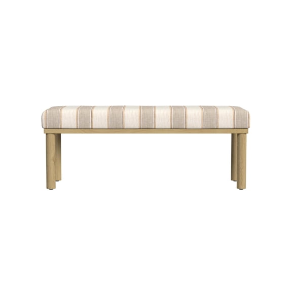 Decorative Bench With Wide Tan Stripe Upholstery And Light Wood Legs