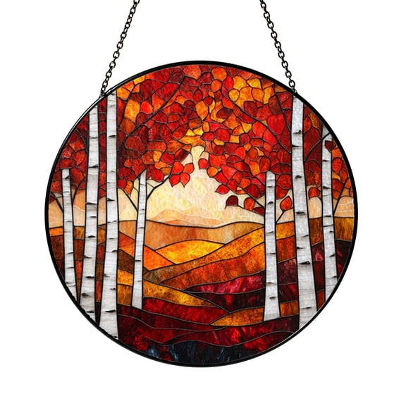 Decorative Birch Forest Window Hanging – Stained Glass Style Nature Decor1701