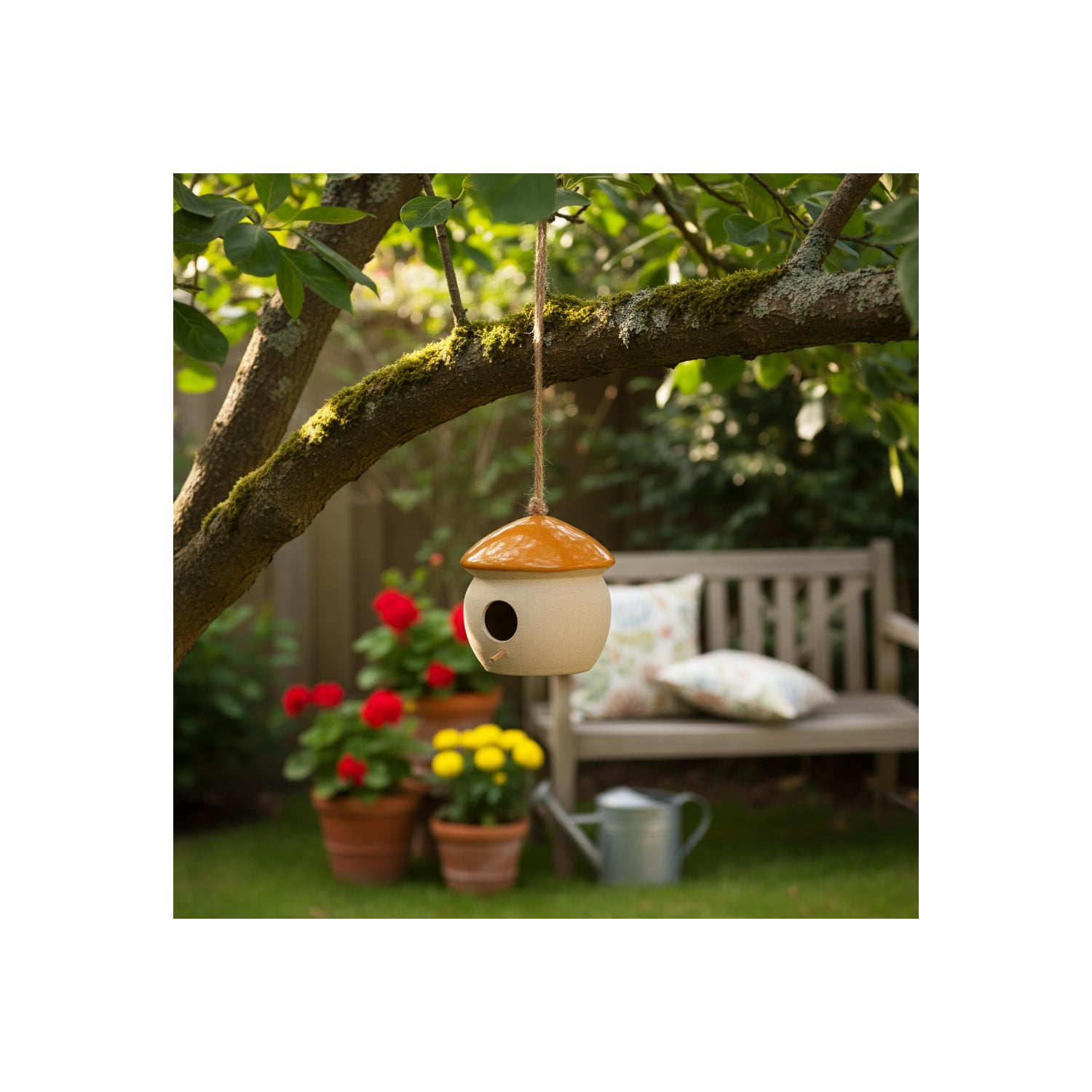 Decorative Bird House Feeder for Outdoors - Round Hanging Bird Feeder for Windows, Yard, and Garden Display - Charming Bird Houses for Outside Patio, Backyard, and Tree Decoration - 6", Orange